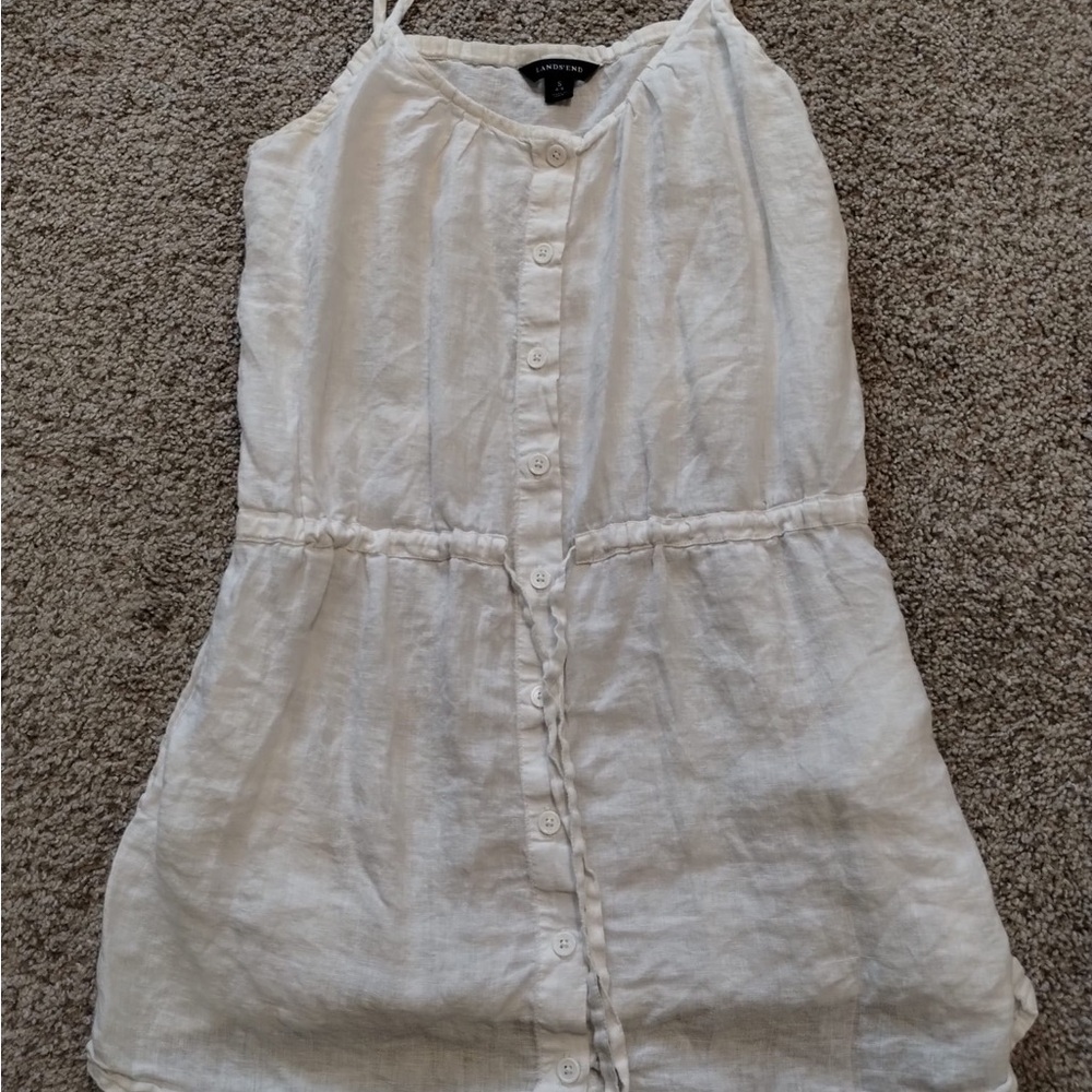 Lands' End White Sleeveless Button Dress